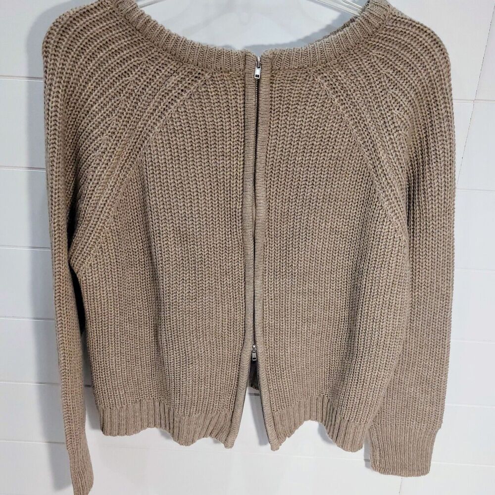 Harve Benard Women's Small Zip Back Sweater Tan Cotton Blend Crewneck Pullover - Picture 5 of 11